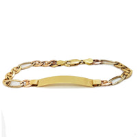 Figaro ID Plate Tri-Color Gold Bracelet (14K)