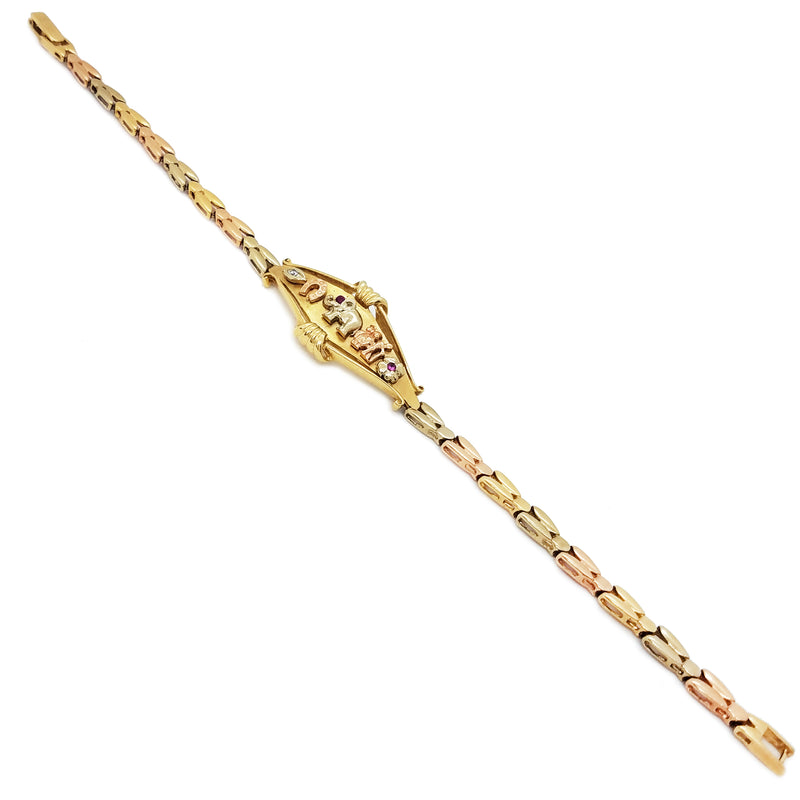 Cubic Zirconia (CZ) Lucky Charms Firefly Chevron Tri-Color Gold Bracelet (14K).