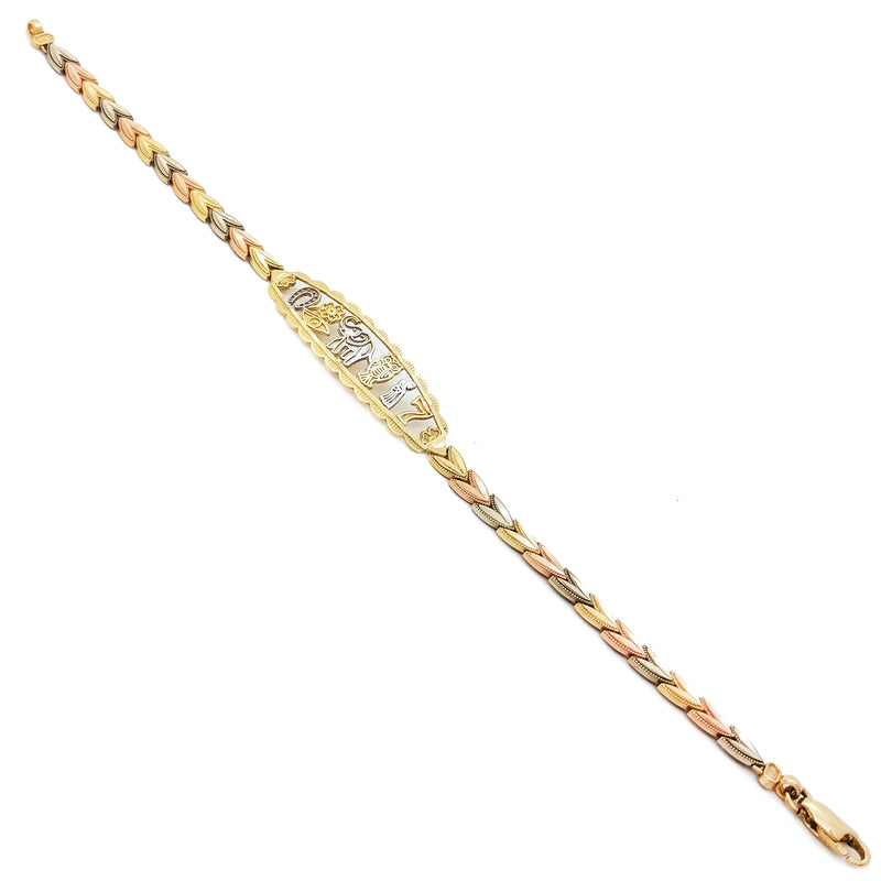 Lucky Charm Leaf Chevron Tri-Color Gold Bracelet (14K)
