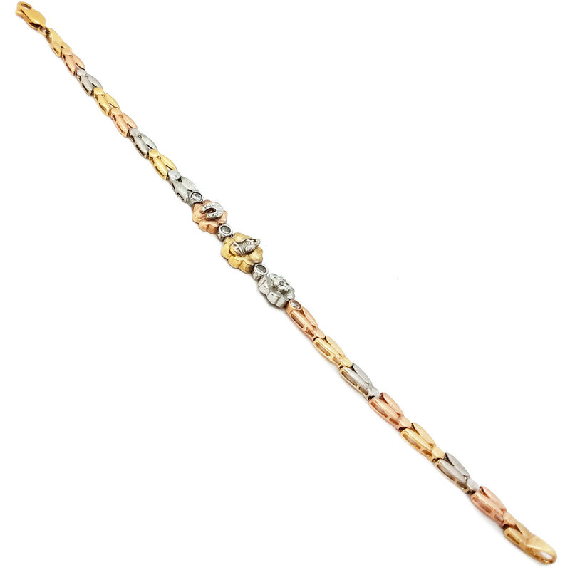 Cubic Zirconia (CZ) Virgin Mary Firefly Chevron Tri-Color Gold Bracelet (14K).