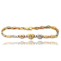 Kub Zirkon (CZ) Məryəm Atəşböcəyi Chevron Üç Rəngli Qızıl Qolbaq (14K).