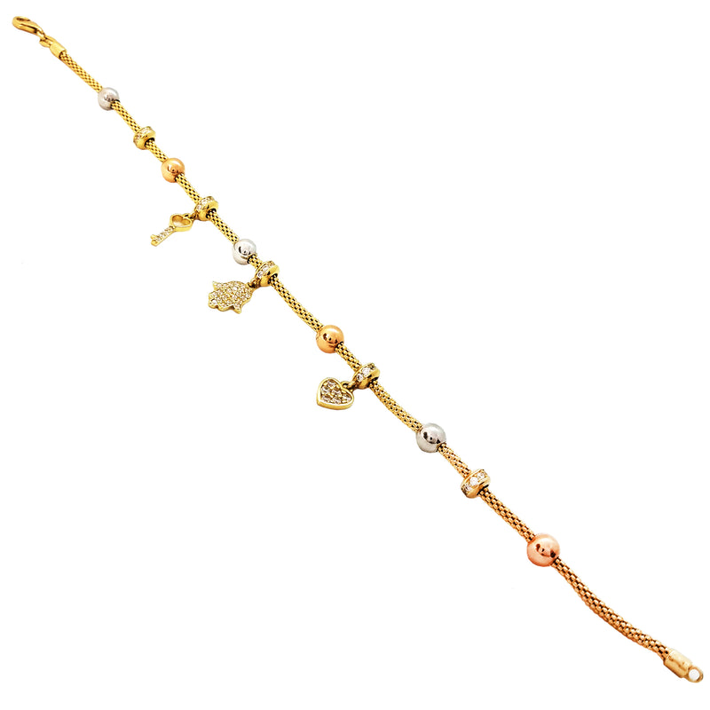 Popcorn link charm bracelet (14K).