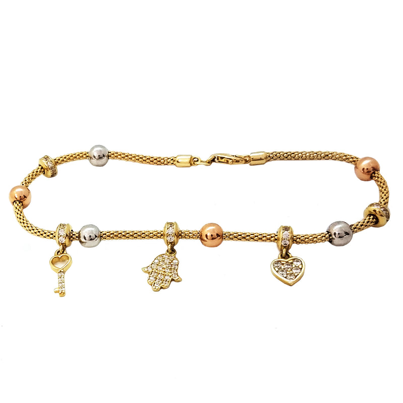 Popcorn link charm bracelet (14K).