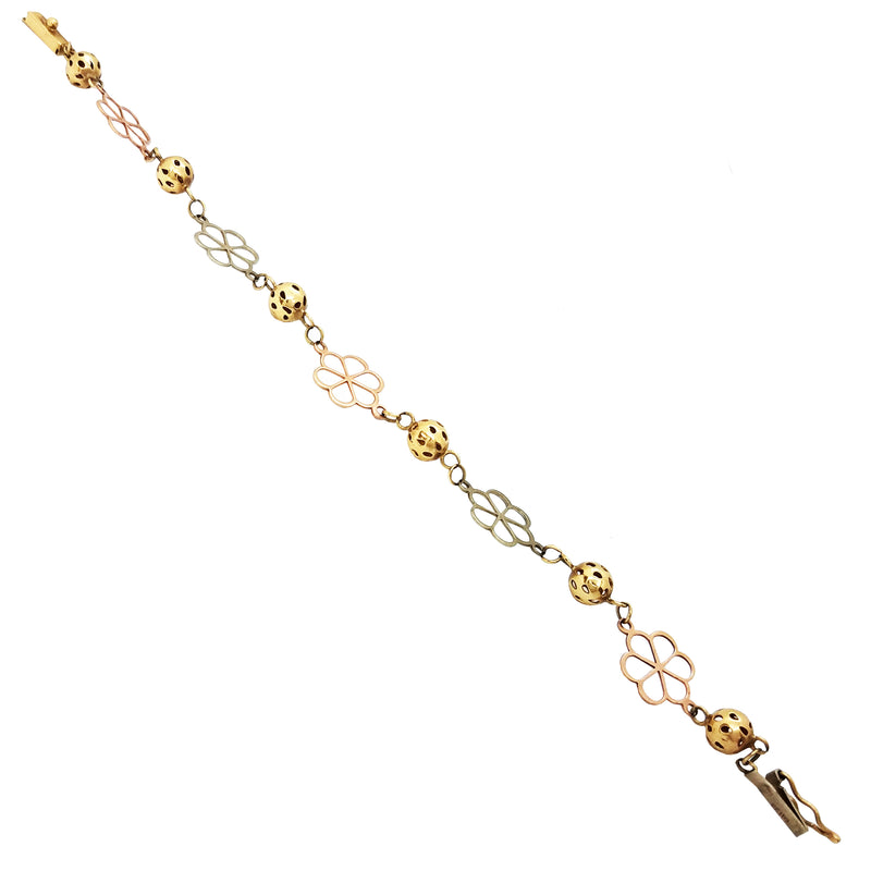 Flower Charm Tri-Color Gold Bracelet (14K).