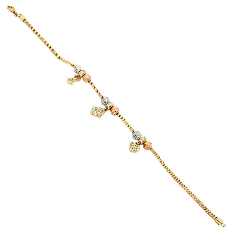 Popcorn link charm bracelet (14K).