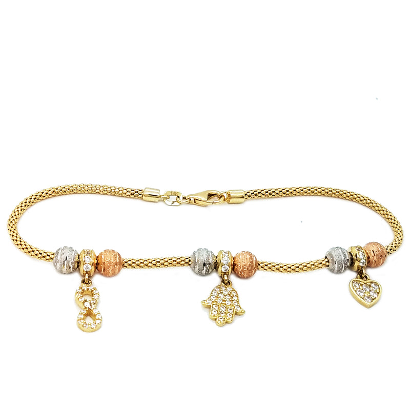 Popcorn link charm bracelet (14K).