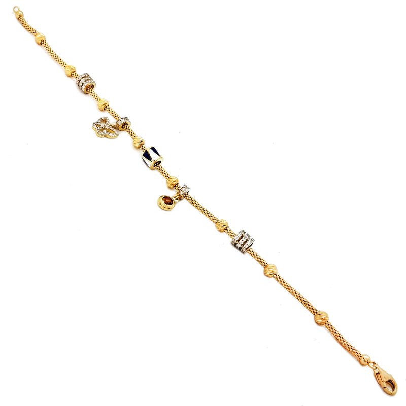 Popcorn link charm bracelet (14K).