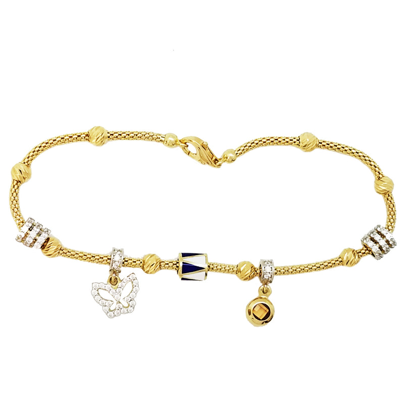 Popcorn link charm bracelet (14K).