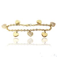 LOVE With Heart Charms Üç Rəngli Qızıl Qolbaq (14K).