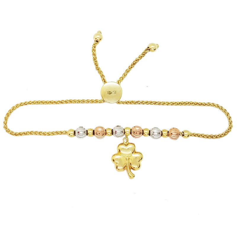 Three-Leaf Clover Adjustable Bracelet (14K).