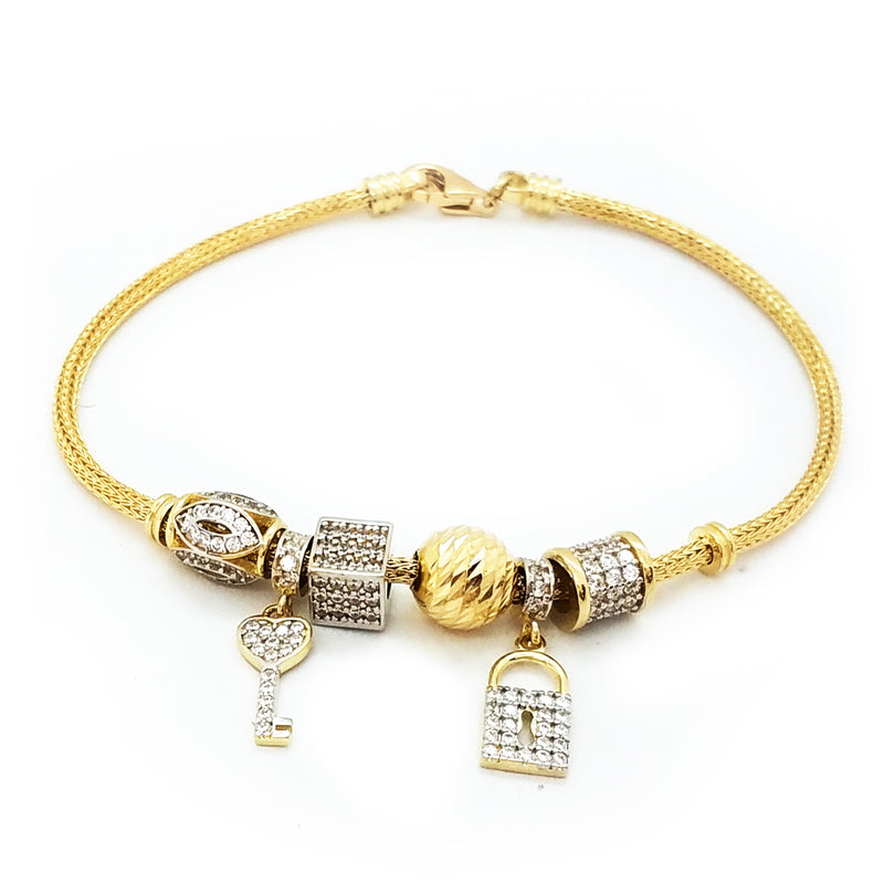 Snake Chain Charm Bracelet (14K).