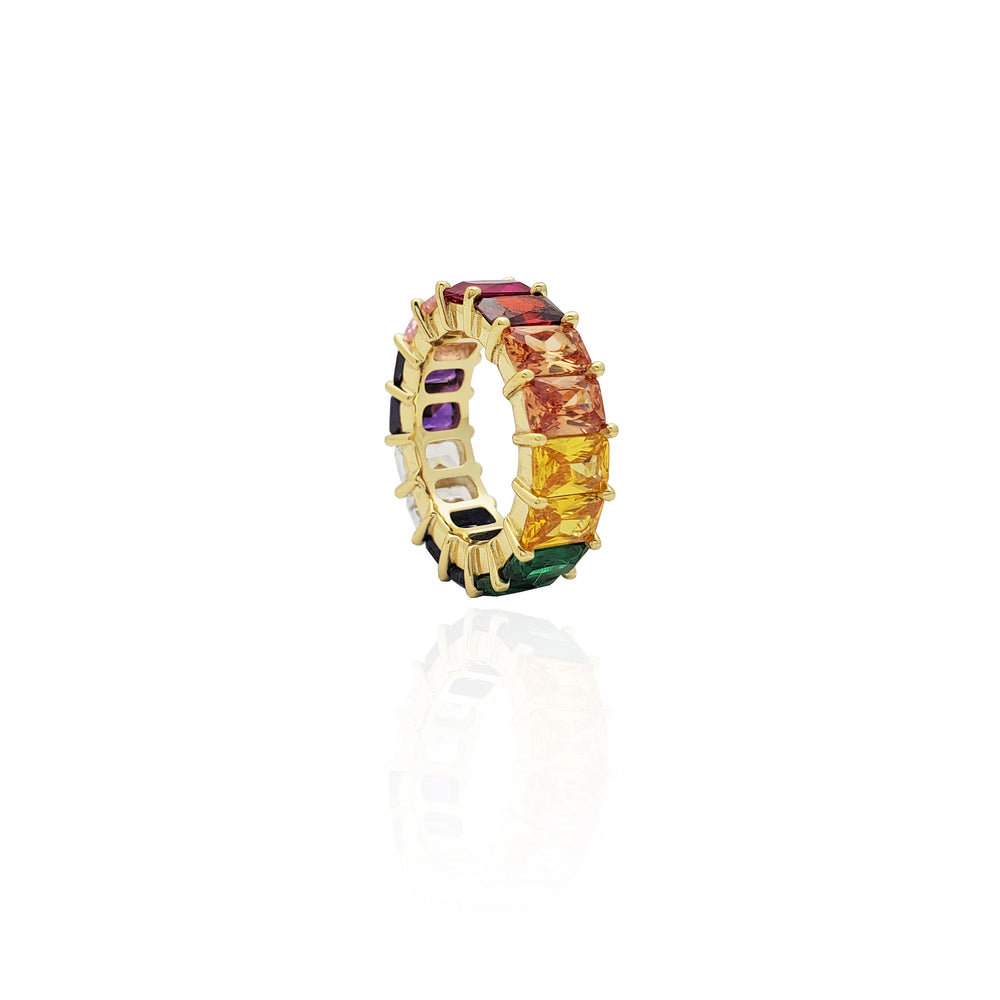 Emerald-Cut Rainbow Stone Eternity Band (Silver)