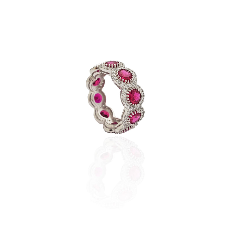 Red Stone Halo Eternity Band (Silver)