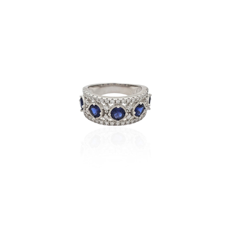 Five Blue-Stone CZ Milgrain Ring (Silver)