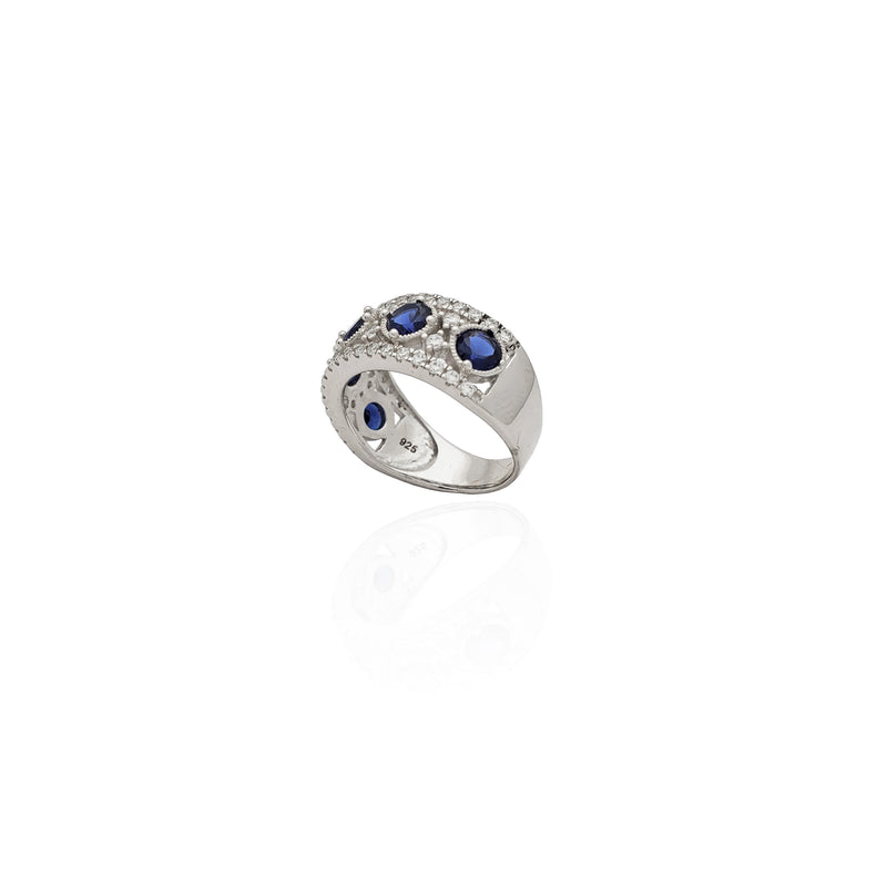 Five Blue-Stone CZ Milgrain Ring (Silver)