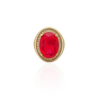 Round Red Center Stone CZ Trinity Ring (14K)