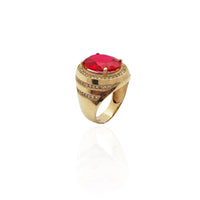 Round Red Center Stone CZ Trinity Ring (14K)