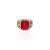 Emerald-Cut Red Stone Ring (14K)
