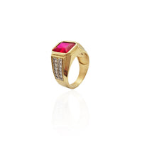 Emerald-Cut Red Stone Ring (14K)