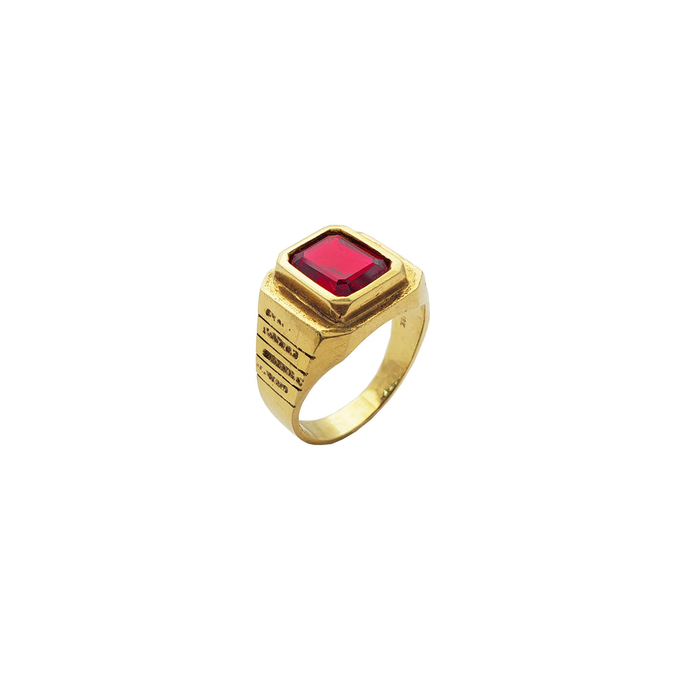 Emerald Cut Red Stone Ring (18K).