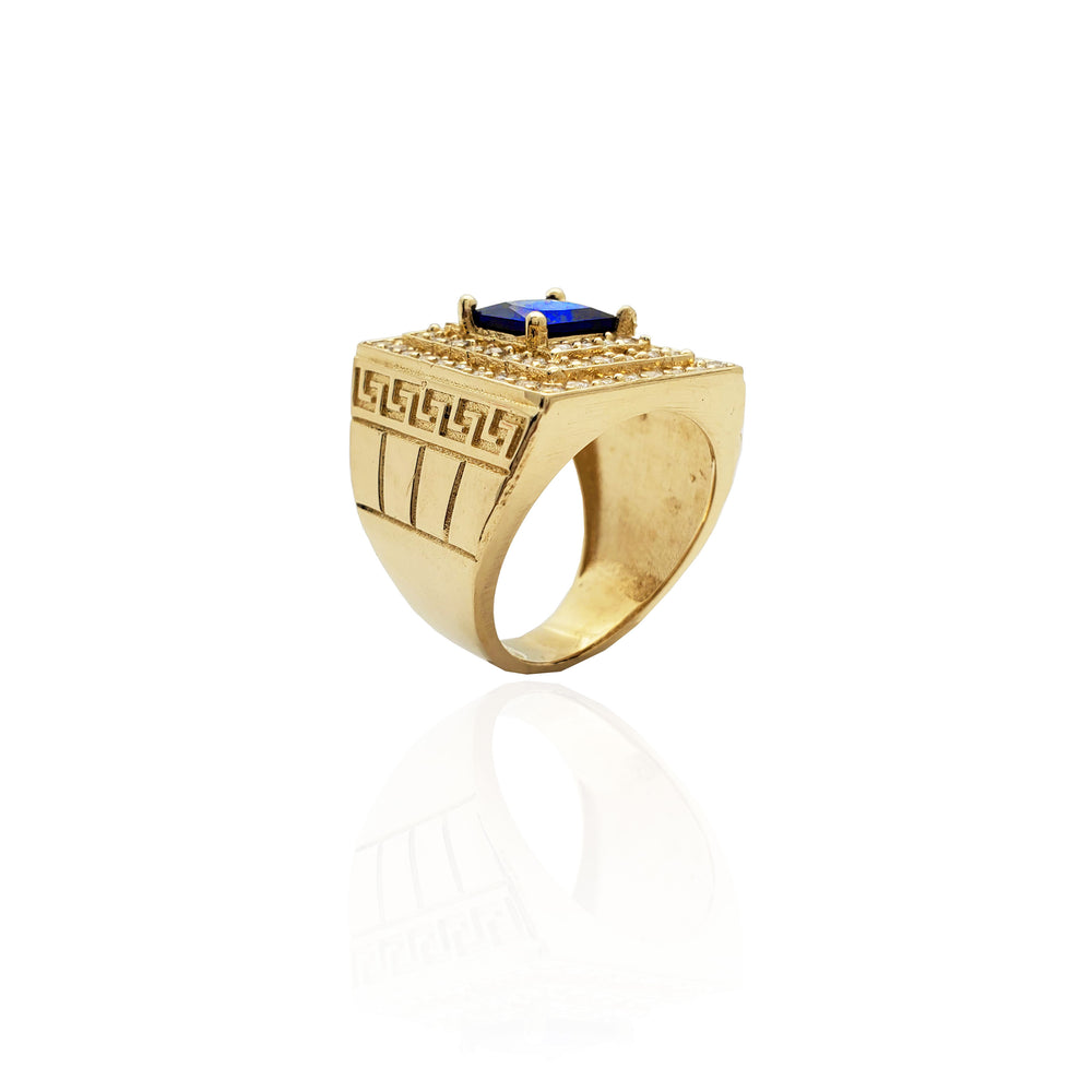 Iced-Out Blue Square Stone Ring (14K)