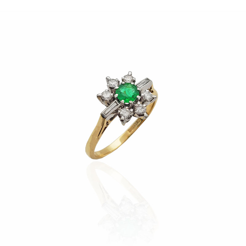 Diamond Petaled Emerald Flower Ring (18K)