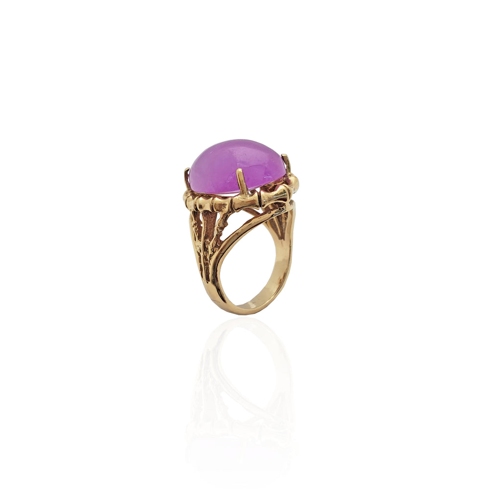 Purple Jade Stone Bamboo Ring (14K).