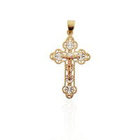 Tri-color Diamond Cut Crucifix Pendant (14K).