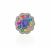 Multi-Color Flower CZ Ring (Silver).