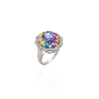 Multi-Color Flower CZ Ring (Silver).