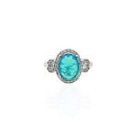 Oval Aquamarine Halo CZ Ring (Silver).