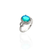 Oval Aquamarine Halo CZ Ring (Silver).