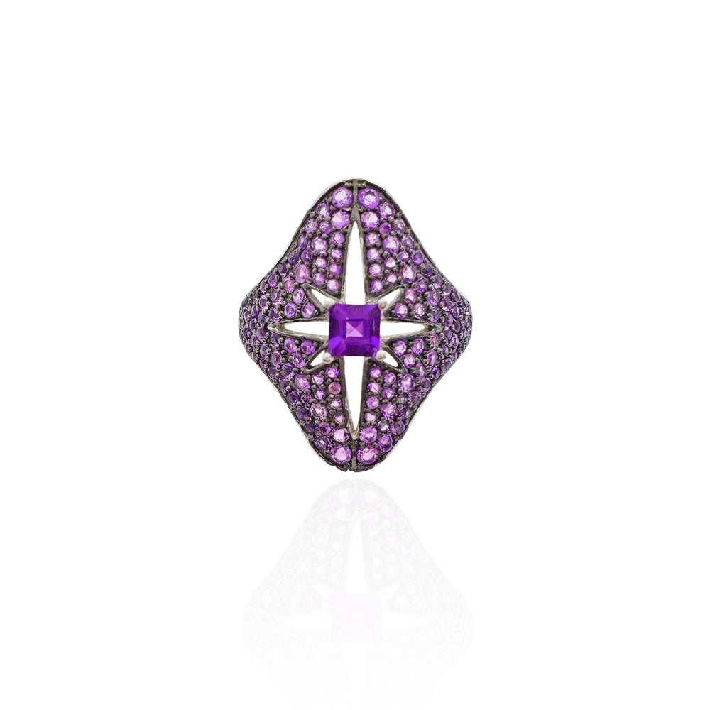 Purple Starburst CZ Ring (Silver).