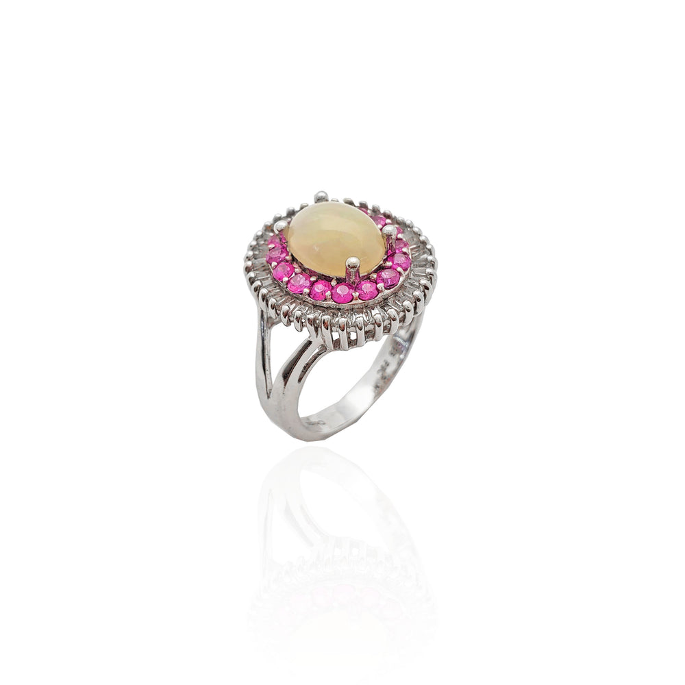 Pink Stones Halo Opal CZ Ring (Silver).