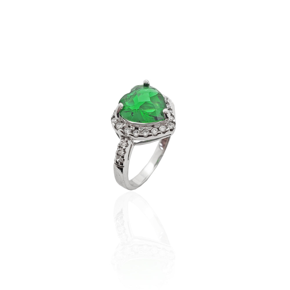 Green Heart CZ Ring (Silver).