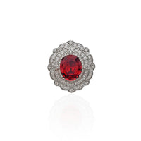 Flower Red Center Stone CZ Ring (Silver).