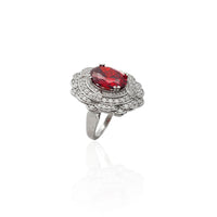 Flower Red Center Stone CZ Ring (Silver).