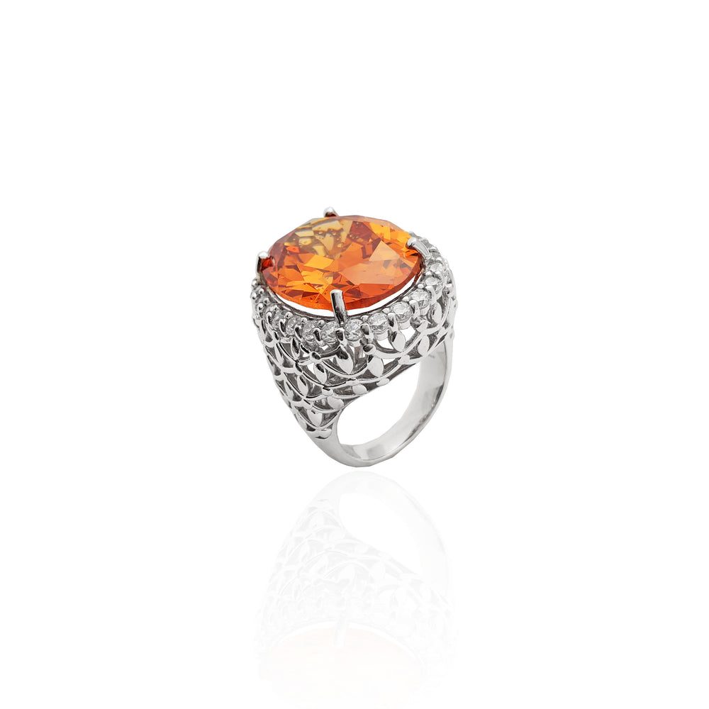 Orange Stone Halo Mount Ring (Silver)