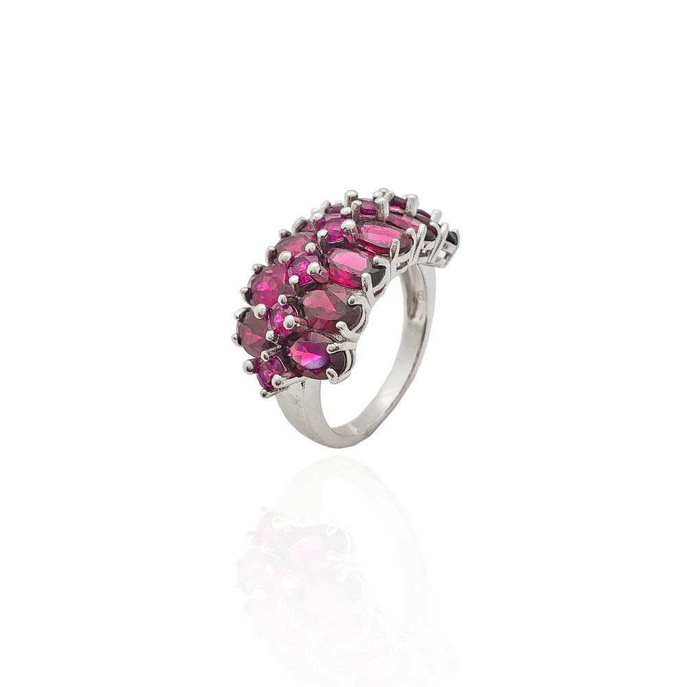 Cluster Oval Purple Stones CZ Ring (Silver).