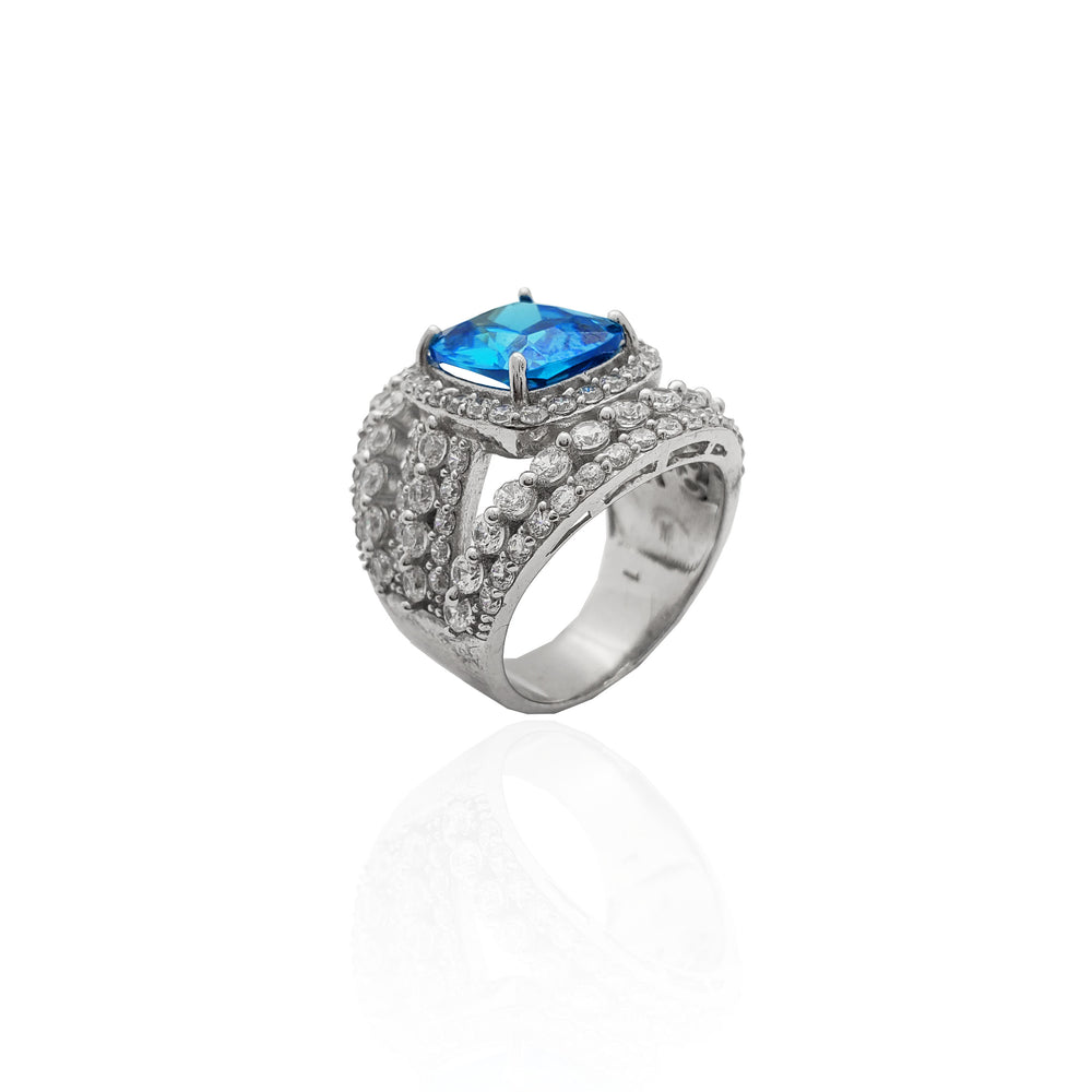 Blue Stone Tri-Banded Cocktail Ring (Silver)