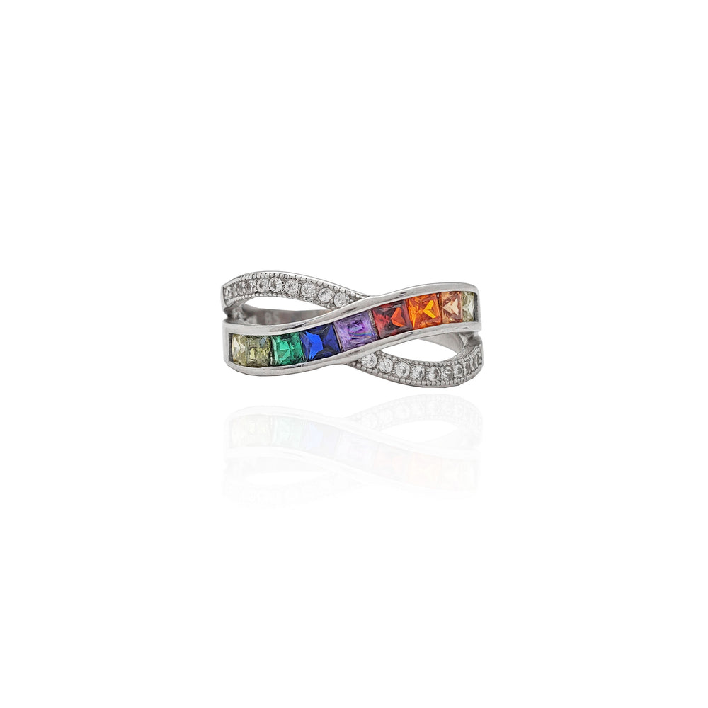 Rainbow Gemstone Helix Ring (Silver)