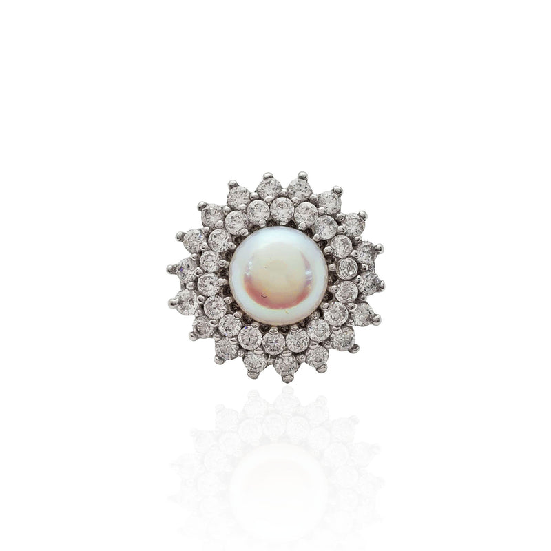 Pearl Gemflower Halo Ring (Silver)