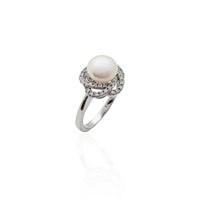 Spiralinis halo perlų žiedas (sidabras)
