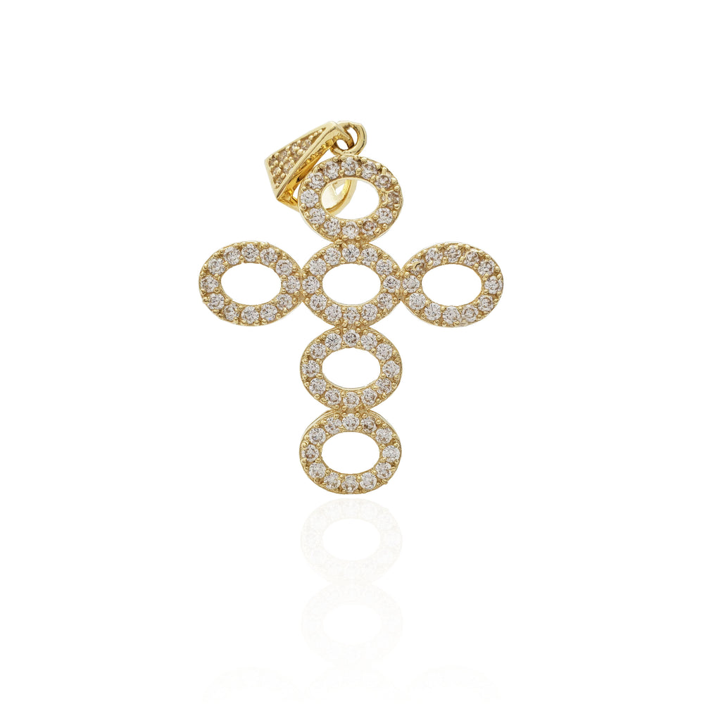Iced -Out Circular Module Cross Pendant (10K)