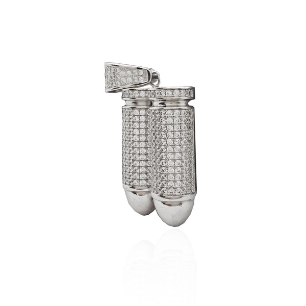 Iced-Out Twin Bullets Pendant (Silver)