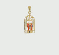 Scarlet Macaw Bird Duo in Cage Pendant (14K) 360 - Popular Jewelry - New York