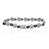 Petaled Link Blue Stone Tennis Bracelet (Silver)