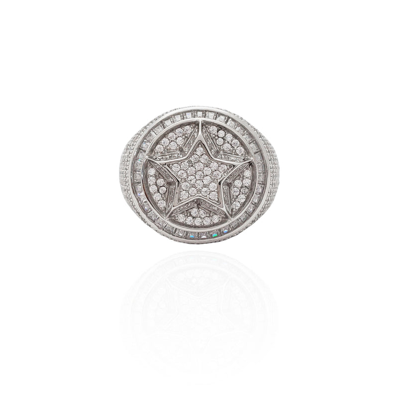 Iced-Out Star Emblem Ring (Silver)