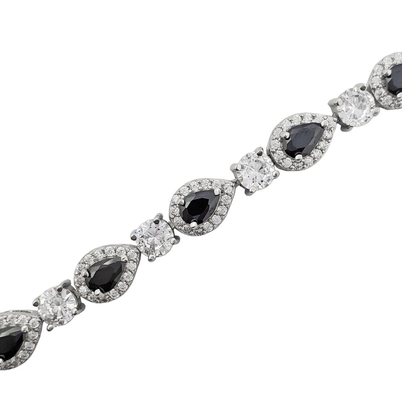 Black Stone Teardrop Halo Fancy Bracelet (Silver)