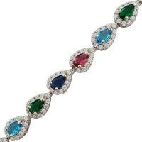 Multicolor Teardrop Halo Stone Bracelet (Silver)